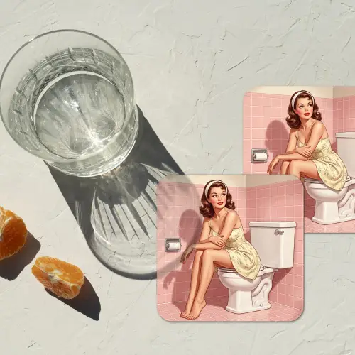 Roze - Retro - Vrouw onderzetter kurk middel -sfeer4