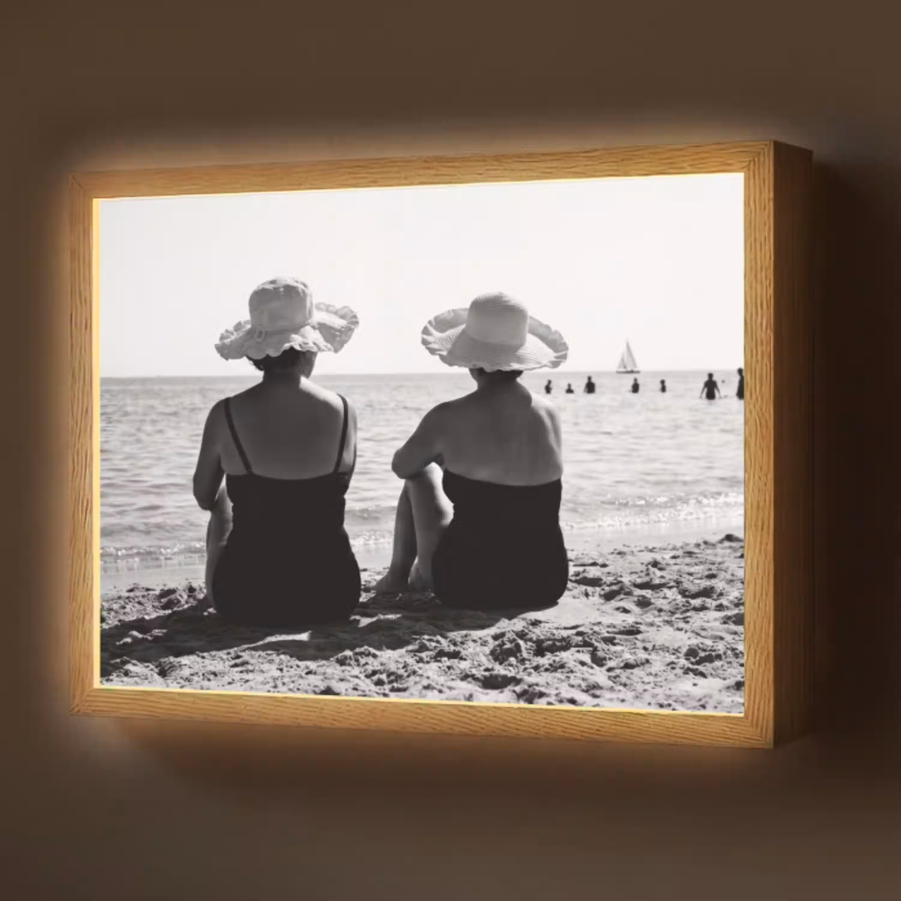 Vrouwen - Zonnehoed - Strand - Zwart - Wit Light Box met batterij (Wandlamp) middel -z3d_website