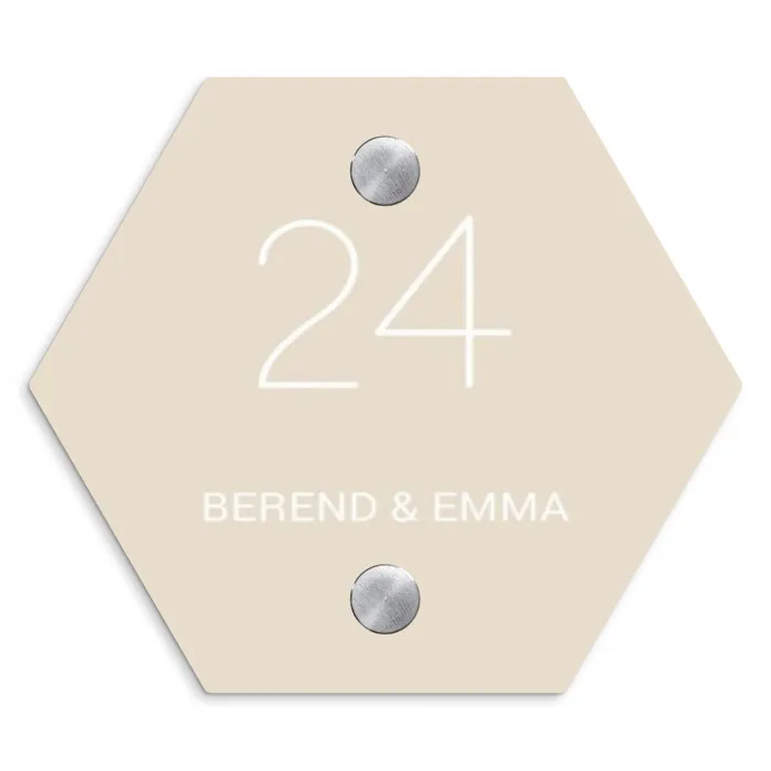 Effen - Beige - Klassiek Naambord Hexagon klein -3d