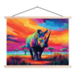 Neushoorn - Zonsondergang - Savanna - Kleurrijk textielposter latten blank klein -3d