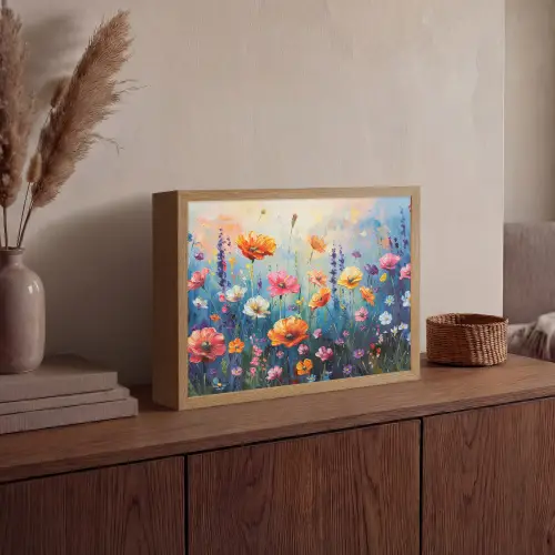 Bloemen - Natuur - Waterverf - Kunst Light Box met batterij (Wandlamp) middel -sfeer2