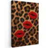 Lippen - Drie - Rood - Panterprint Tuinposter op houten frame 2 cm dik middel -3d