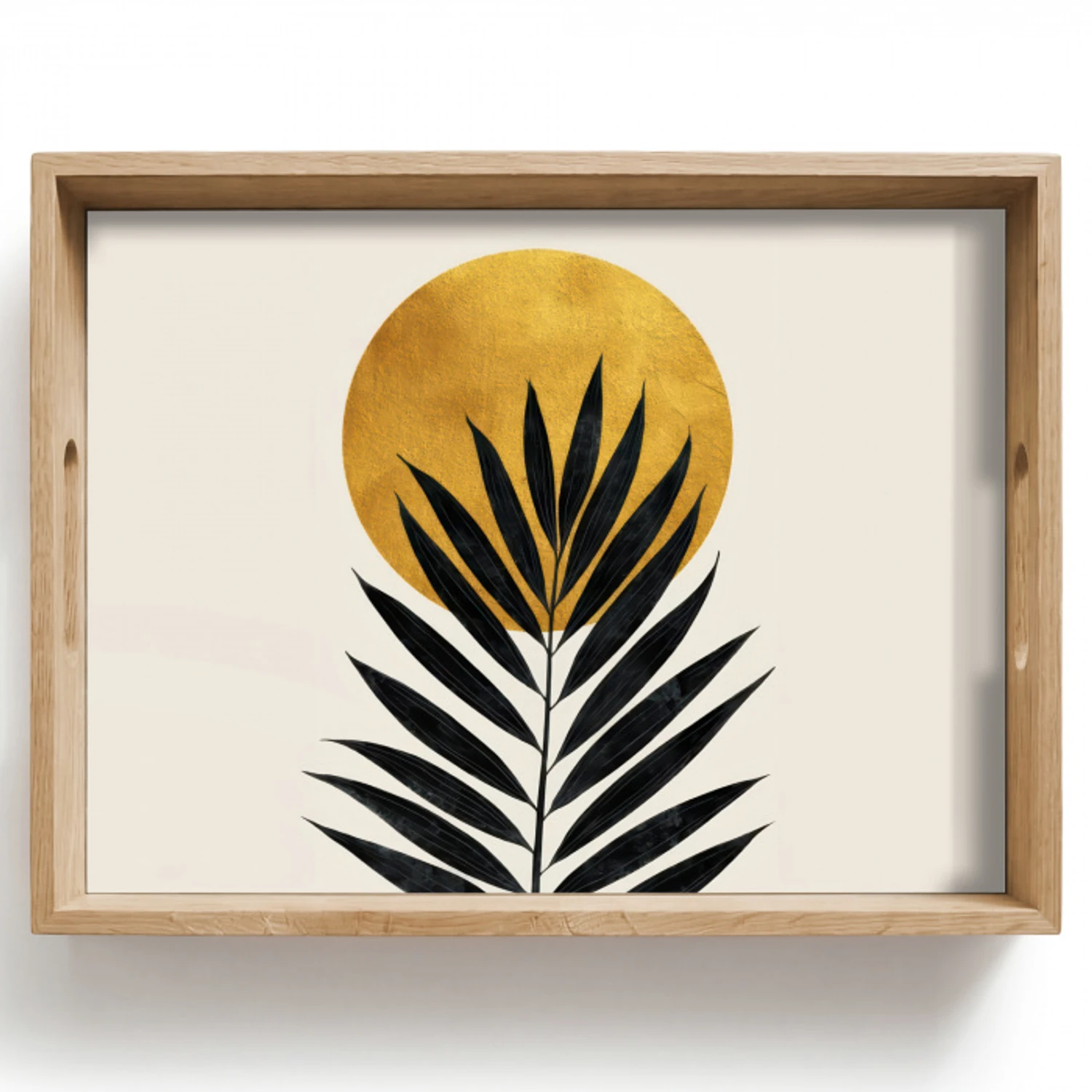 Zwart palmblad - Gouden cirkel - Beige achtergrond Dienblad Rechthoek middel -z3d_shopping