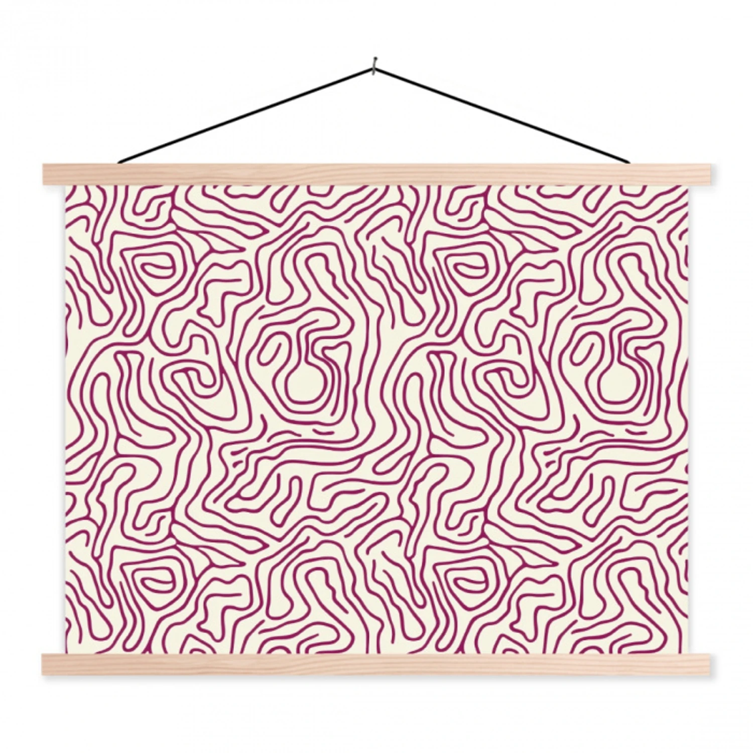 Kronkelende lijn - Magenta - Crème textielposter latten blank klein 122 -3d