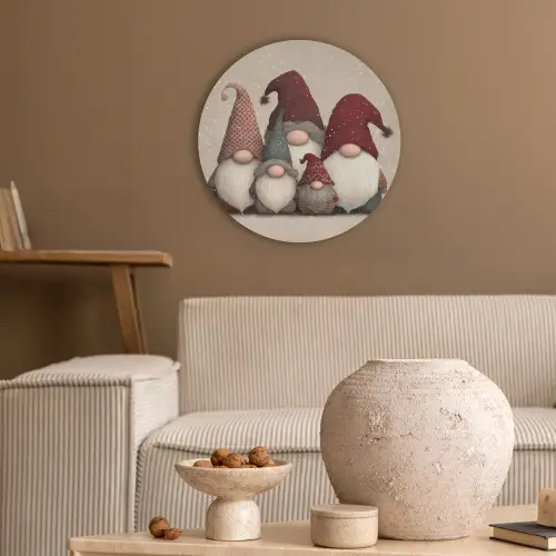 Kabouters - Kerst - Sneeuw - Puntmutsen Akoestische PET Vilt - Rond klein -sfeer1