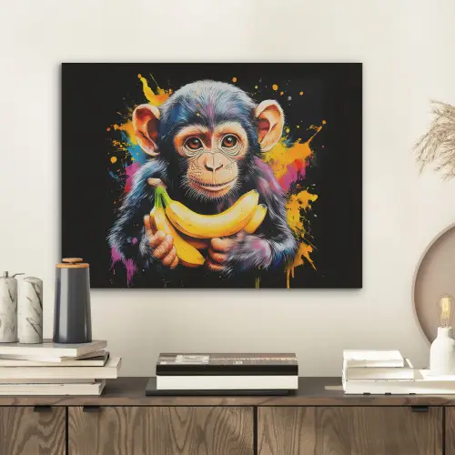 Aap - Graffiti - Kleurrijk - Bananen - Modern PET vilt klein -sfeer1