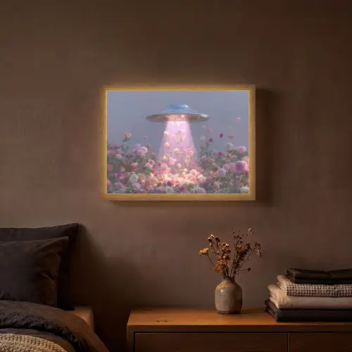 Ufo - Rozen - Pastelkleuren Light Box met batterij (Wandlamp) middel -sfeer4