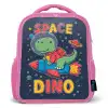 Dino - Raket - Kleurrijk Kinderrugzak - Roze middel -3d
