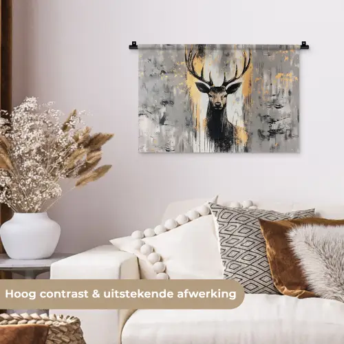 Abstract - Hert - Gewei - Goud Wandkleed katoen klein -sfeer1