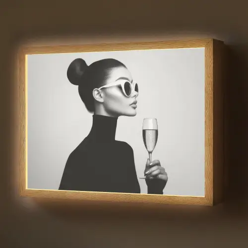 Vrouw - Champagne - Modern Light Box met batterij (Wandlamp) middel -z3d_website