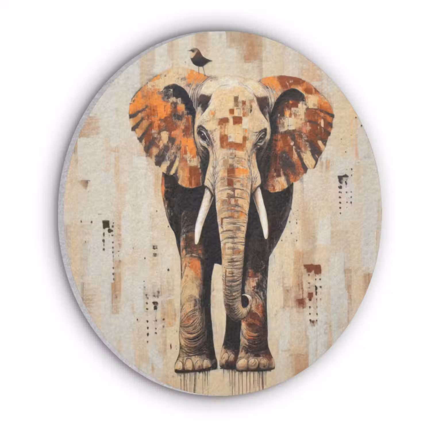 Akoestisch schilderij rond - Olifant - Slurf - Mozaïek - Abstract
