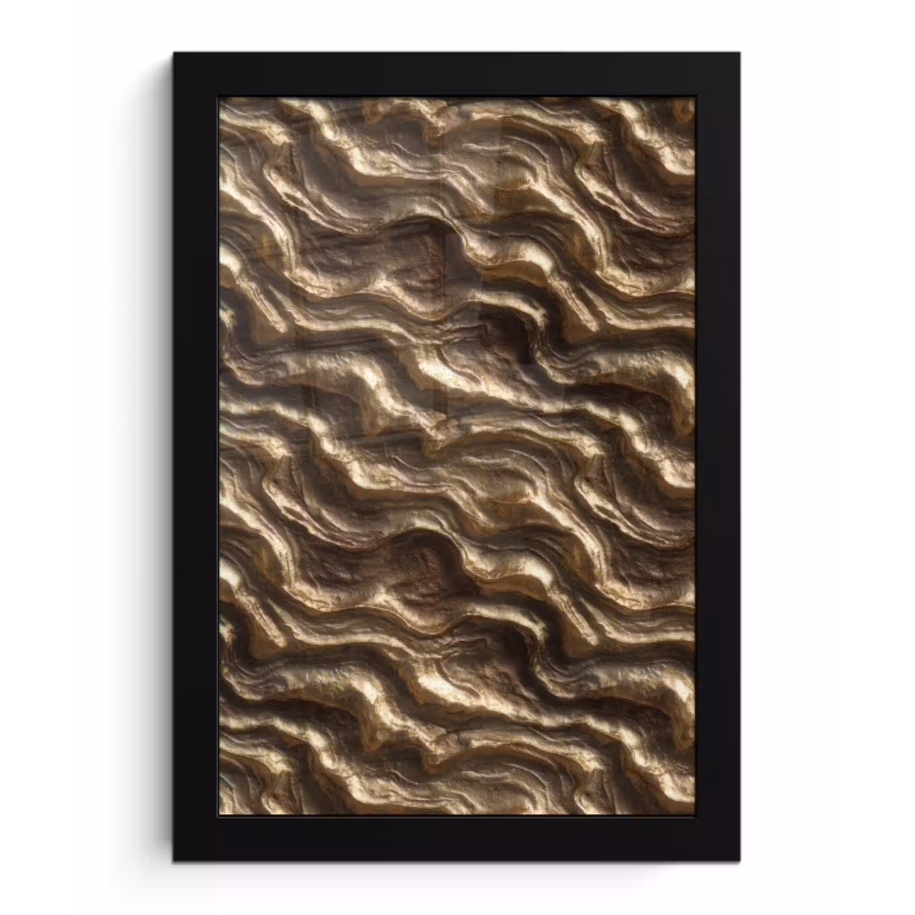 Reliëf - Golven - Abstract - Bronsgoud fotolijst zwart zonder passe partout klein 224 -3d