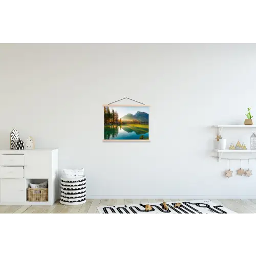 Meer - Bos - Bergen - Natuur - Zon - Landschap textielposter latten blank klein -kinderkamer