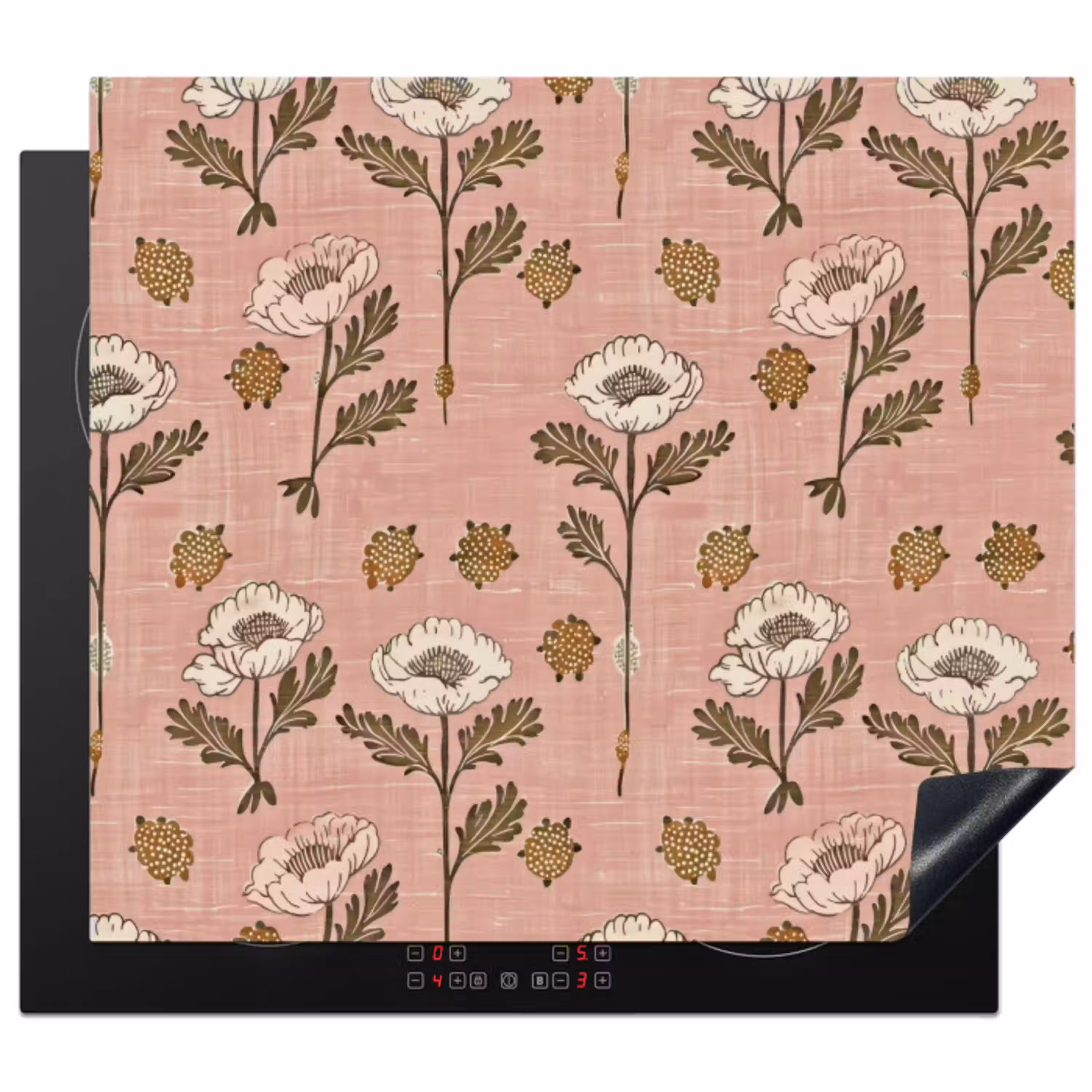 Roze - Bloemen - Vintage - Textuur Inductie beschermer vinyl 3mm middel 274 -3d