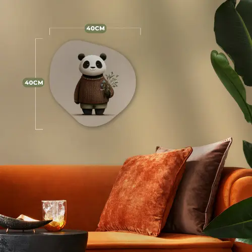 Panda - Blauwe bloemen - Zachtheid Wandcirkel Organisch Forex 3mm klein -sfeer3