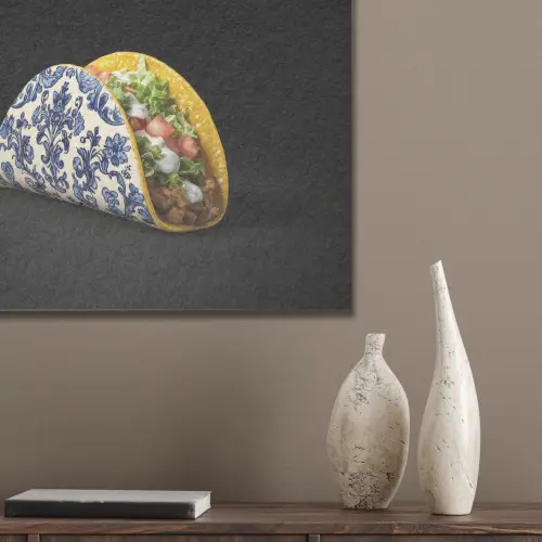 Taco - Vlees - Salade - Delftsblauw - Motief PET vilt klein -sfeer6_closeup