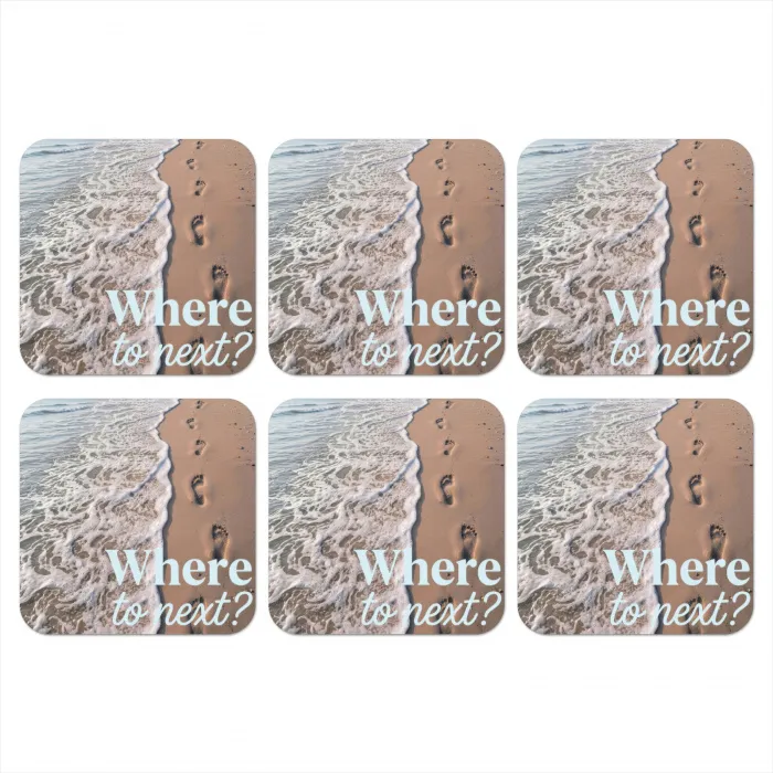 Where to next - Strand - Voetstappen onderzetter kurk middel -3d