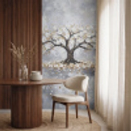 Boom - Bloemen - Natuur - Abstract - Wit Behang Vlies klein -sfeer1