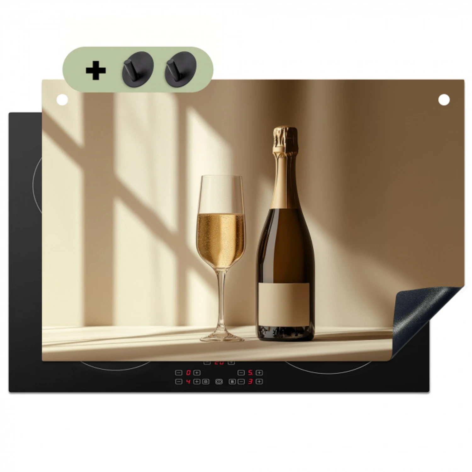 Champagne - Beige - Schaduw - Bubbels Inductie beschemer met haakjes klein -3d