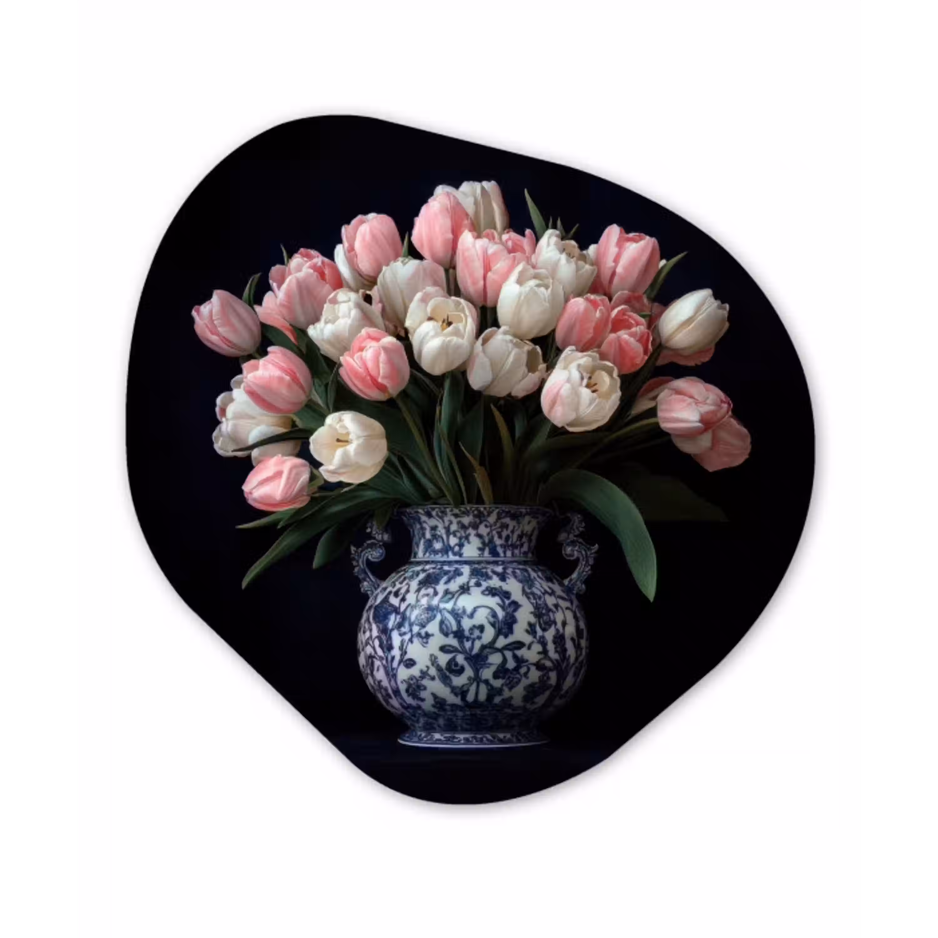 Bloemen - Roze - Tulpen - Vaas Wandcirkel Organisch Plexiglas middel -3d