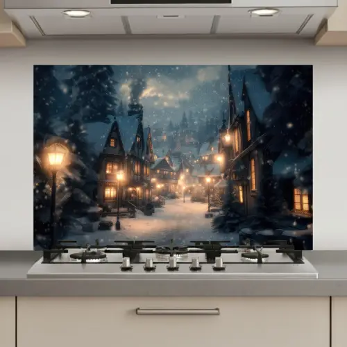 Winterdorp - Sneeuw - Donker keuken achterwand spatscherm klein -3d_website