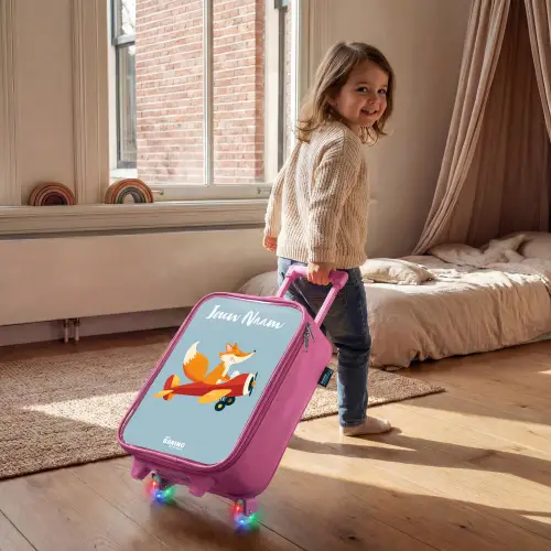 Vos - Vliegtuig -  Vliegen Kinderkoffer - Roze klein -sfeer1