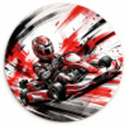 Kart - Coureur - Snelheid - Rood Wandcirkel kunststof plaat 5mm dik klein -3d