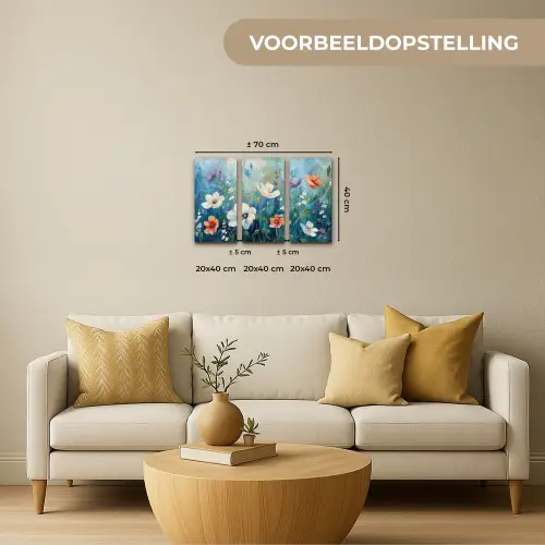 Bloemen - Kleurrijk - Blauw - Natuur Canvas - Meerluiken 3 luik klein -sfeer6-formaat