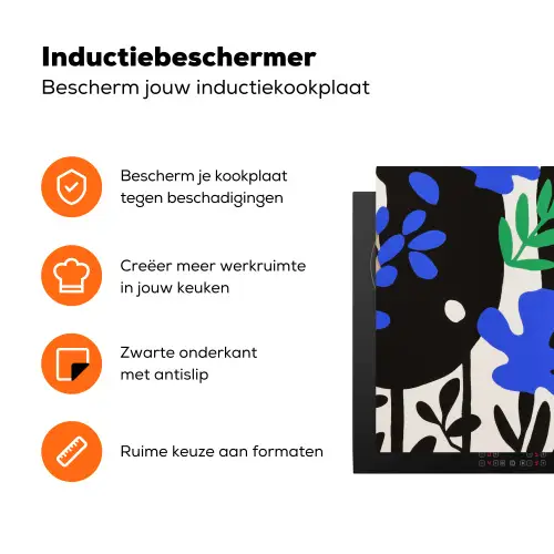 Bloemen - Bladeren - Abstract - Zwart Inductie beschermer vinyl 3mm klein -zzzzzzz-td-ups