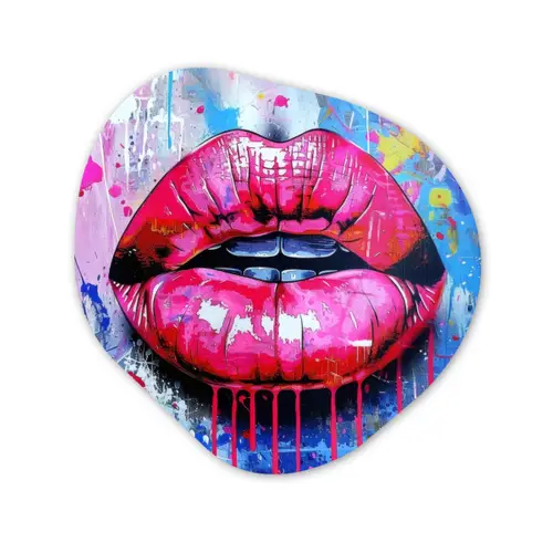 Graffiti - Lippen - Felroze - Geschilderd Wandcirkel Organisch Aluminium middel -3d