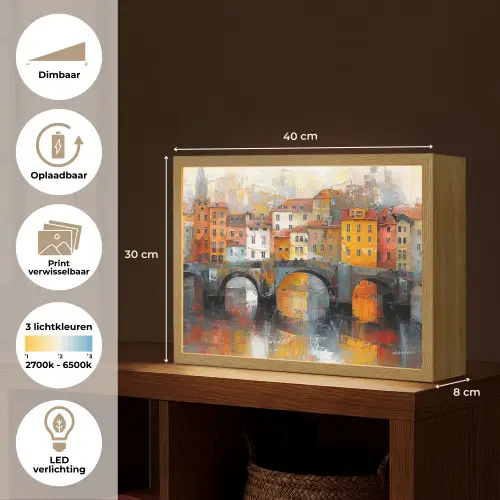 Gracht - Huizen - Kunst - Art Light Box met batterij (Wandlamp) middel -USP_websiteoverzichtNL