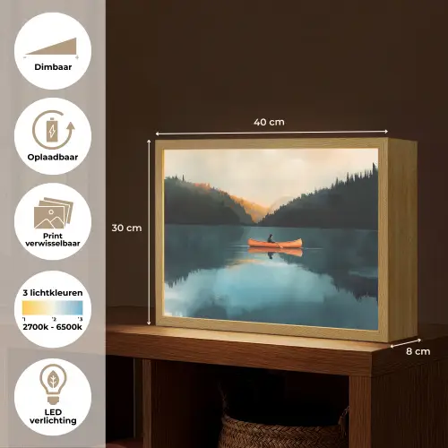 Bossen - Meer - Kano - Oranje Light Box met batterij (Wandlamp) middel -USP_websiteoverzichtNL