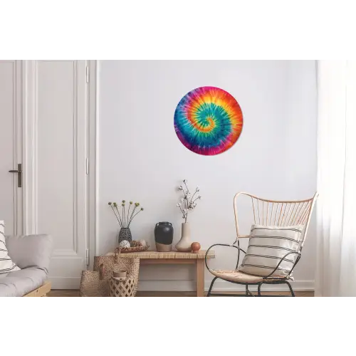 Regenboogkleuren - Tie dye - Wandcirkel aluminium klein -woonkamer