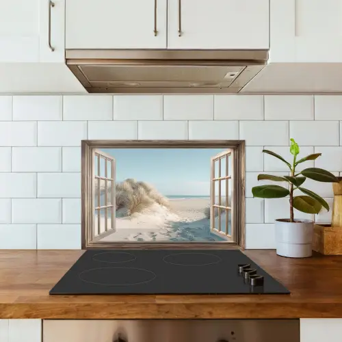 Doorkijk - Helmgras - Duinen - Zee - Landschap keuken achterwand spatscherm klein -sfeer2