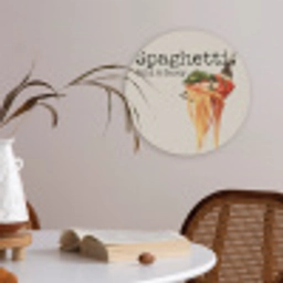 Spaghetti - tomatensaus - Parmezaanse kaas Akoestische PET Vilt - Rond klein -sfeer3