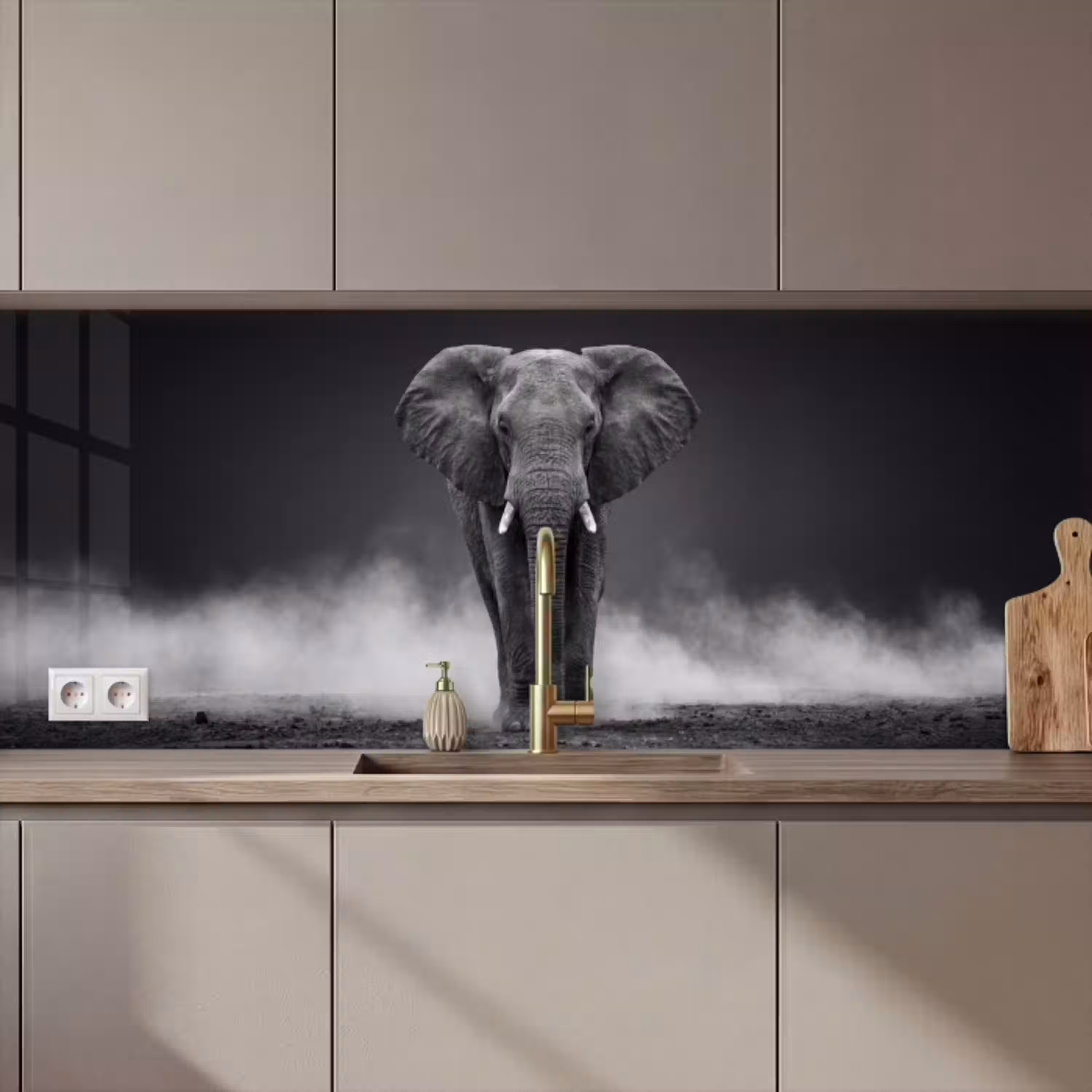 Olifant - Zwart - Wit - Rook keuken achterwand 2 middel zz_3dshopping