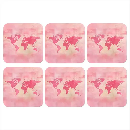 Wereldkaart - Roze - Vaag onderzetter kurk middel -3d