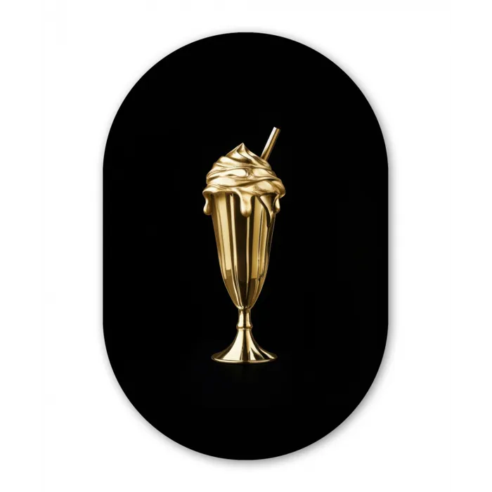Milkshake - Goud - Drinken - Zwart Wandcirkel Ovaal Glas middel -3d