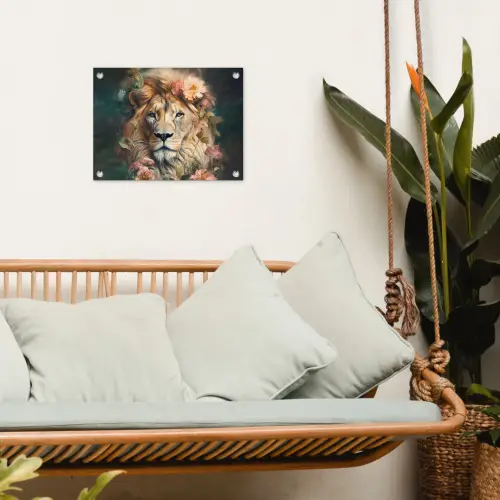 Leeuw - Leeuwenkop - Wilde dieren - Bloemen tuinposter los doek klein -sfeer7