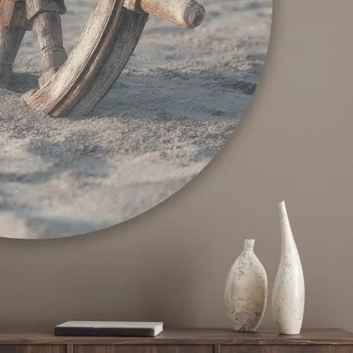 Scheepsstuur - Hout - Bruin - Zand Akoestische PET Vilt - Rond klein -sfeer5_closeup