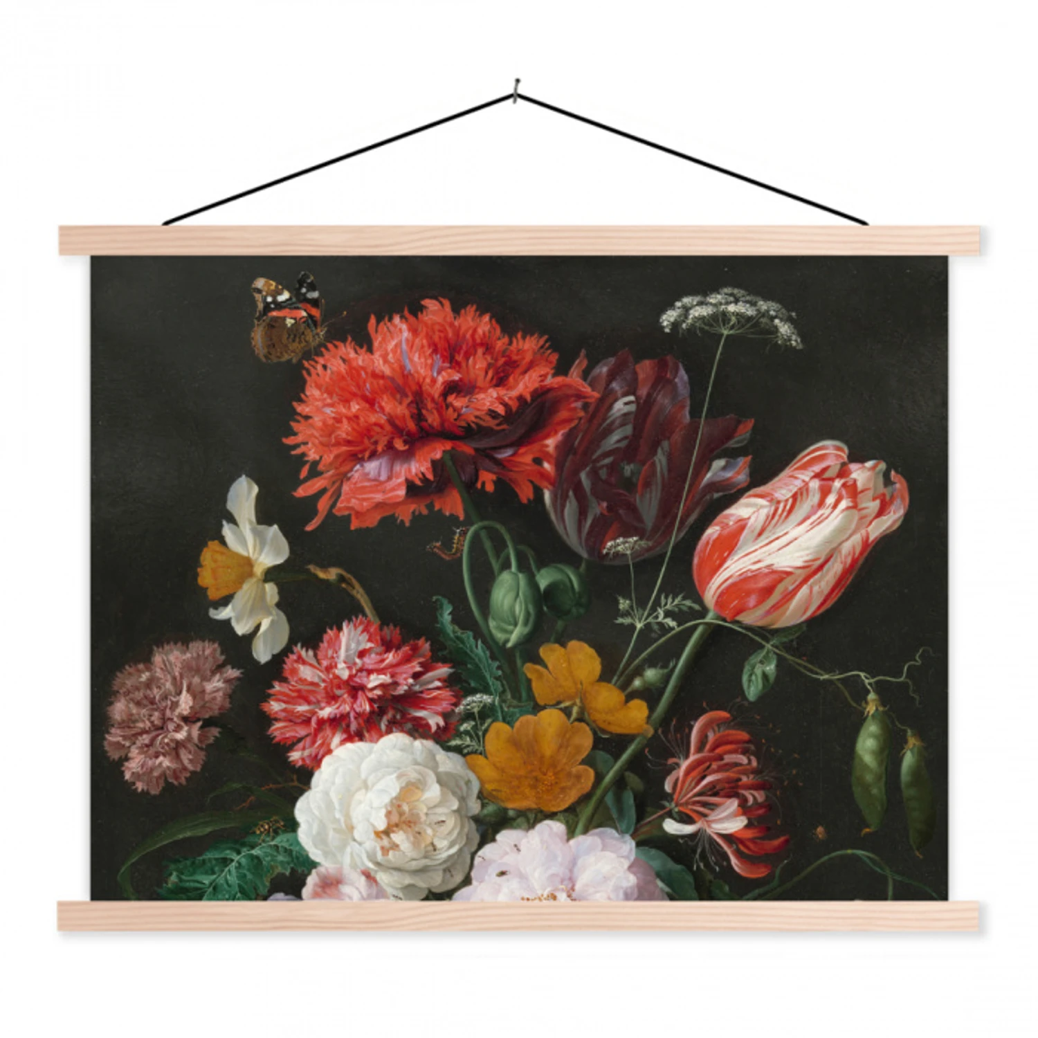 Stilleven met bloemen in een glazen vaas - Schilderij van Jan Davidsz. de Heem textielposter latten blank klein -3d