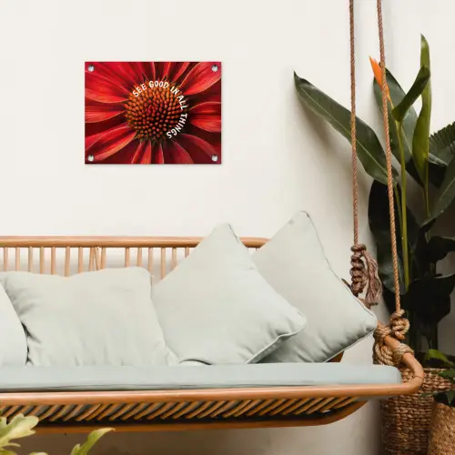 Close up - Bloem - Quote - Rood tuinposter los doek klein -sfeer7