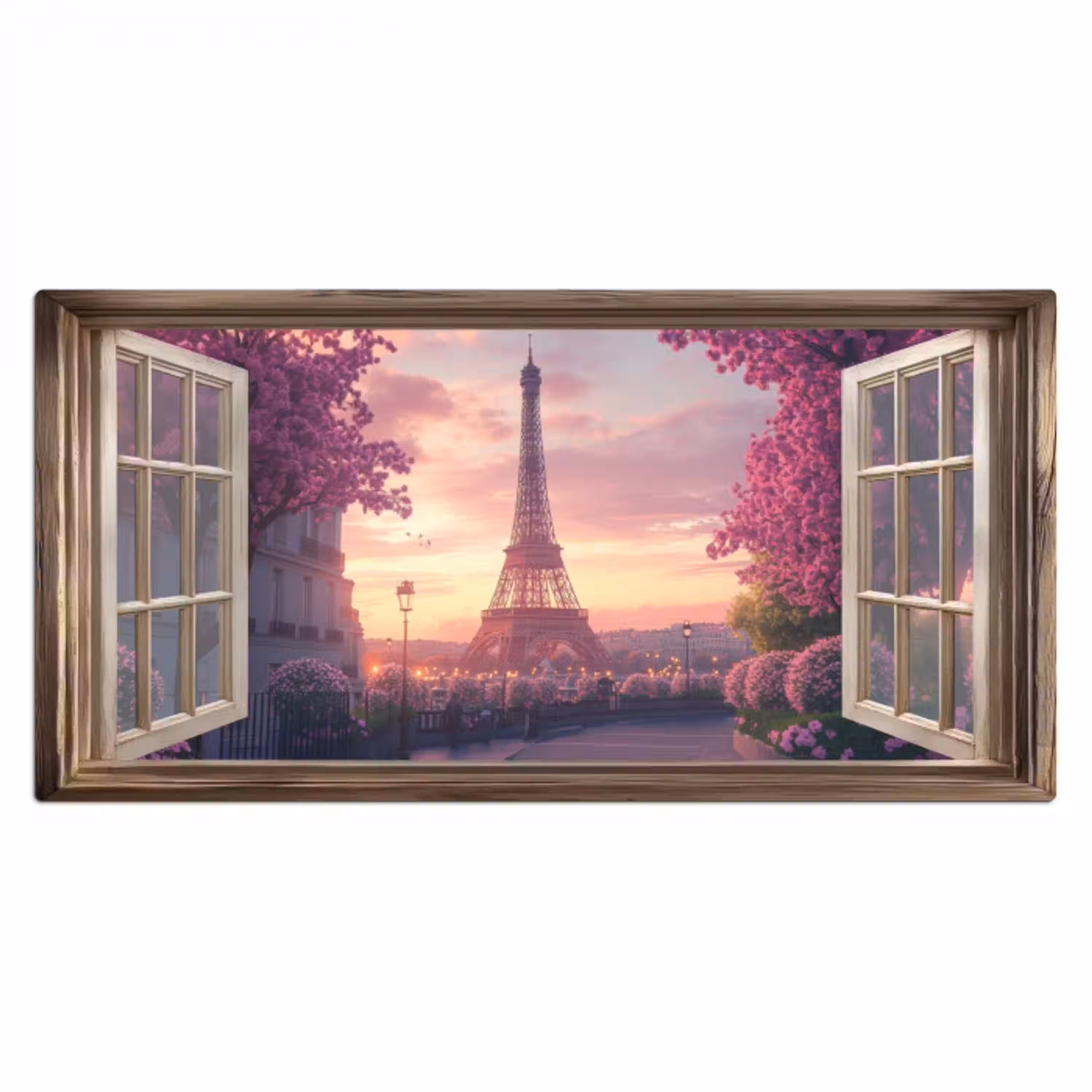 Doorkijk - Parijs - Eiffeltoren - Roze - Kersenbloesem Muismat XXL klein -3d_leeg