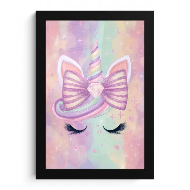 Eenhoorn - Glitters - Regenboog - Pastel fotolijst zwart zonder passe partout klein -3d