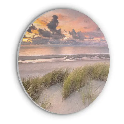 Zonsondergang - Duin - Strand - Planten - Zee Akoestische PET Vilt - Rond klein -3d