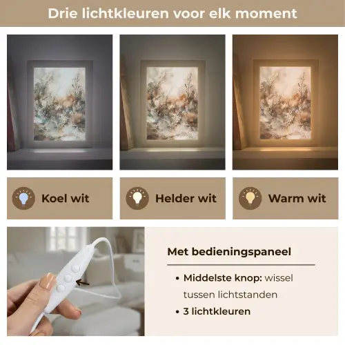 Abstract - Beige - Verf - Kunst - Natuur - Bloemen Light Box met kabel (Tafellamp) klein -USP_lichtkleurNL
