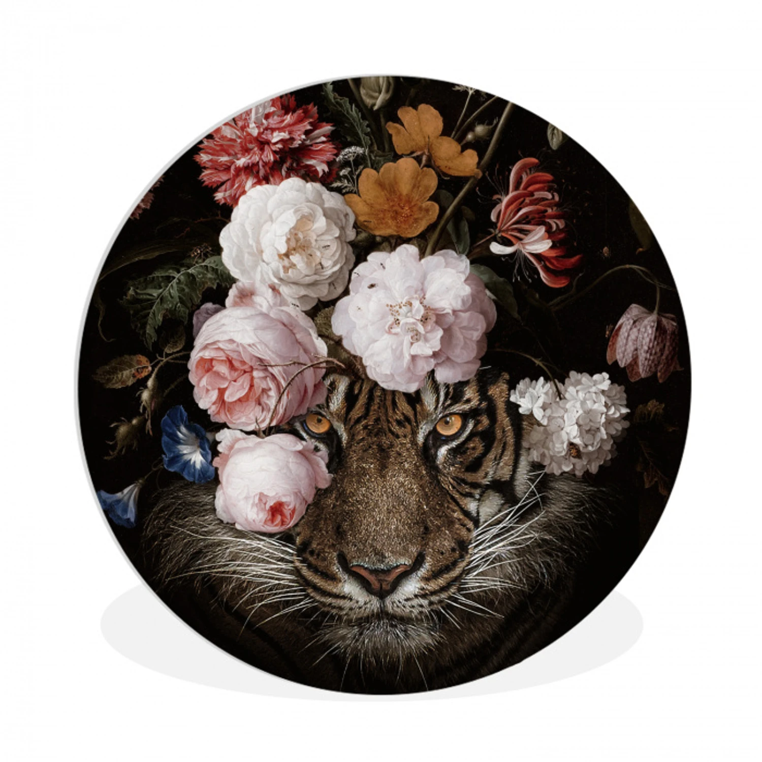 Bloemen - Jan Davidsz de Heem - Tijger - Schilderij - Stilleven - Oude meesters Wandcirkel kunststof plaat 5mm dik klein -3d
