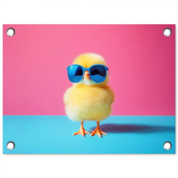 Kuiken - Zonnebril - Blauw tuinposter los doek klein -3d