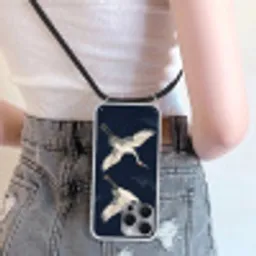 Kraanvogels - Nachthemel - Blauw Hoesje iPhone 16 Pro Max met koord klein -sfeer5