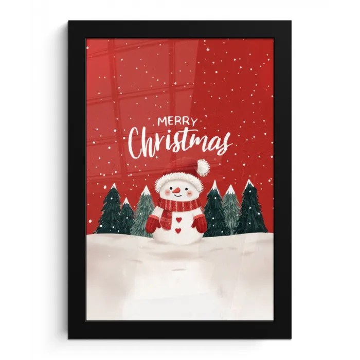 Kerstgroet - Sneeuw - Rood fotolijst zwart zonder passe partout klein -3d